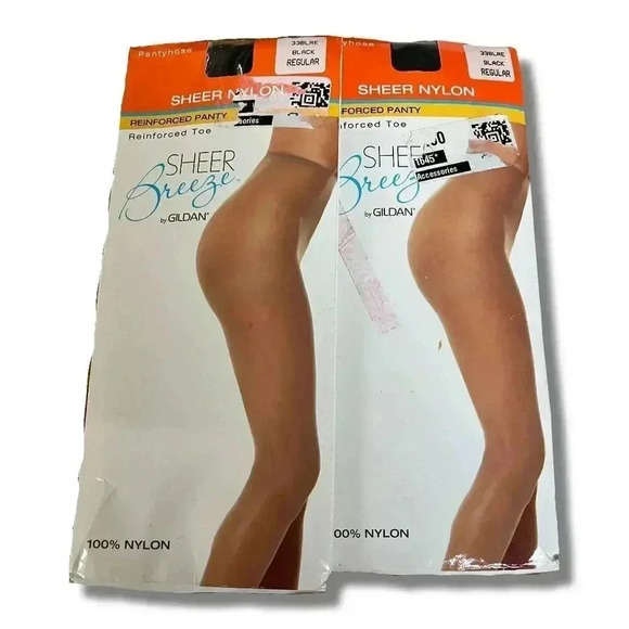 Gildan Accessories - 🌟Gildan Sheer Breeze Pantyhose Black Sz Regular 20 Denier Reinforced Toe 2 Pack🌟